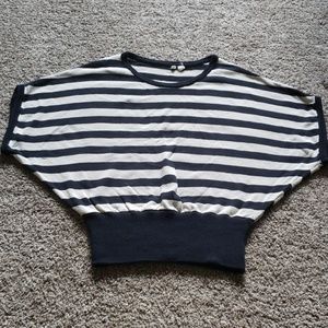 Anthropologie Black & Cream Stripe Sweater Sz L